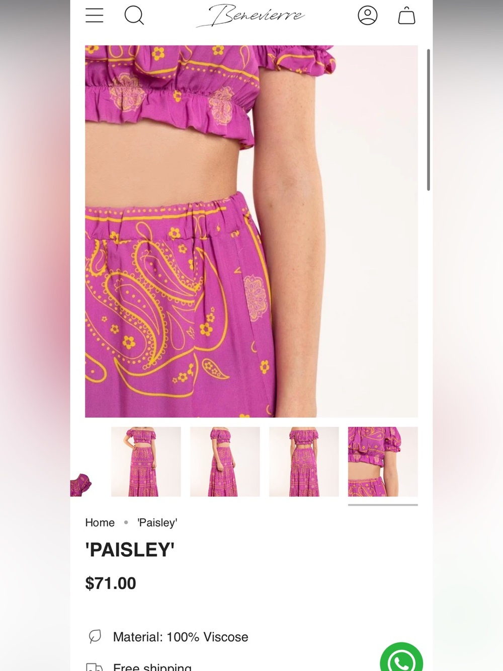 New! Benevierre Boho Fuchsia + Yellow Paisley Tiered Maxi Skirt  + Top 💕 XS Set - Picture 9 of 16